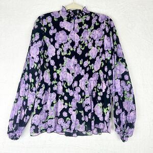 Cras Bina Blouse Size 40/Large Purple Queen Floral Pleated